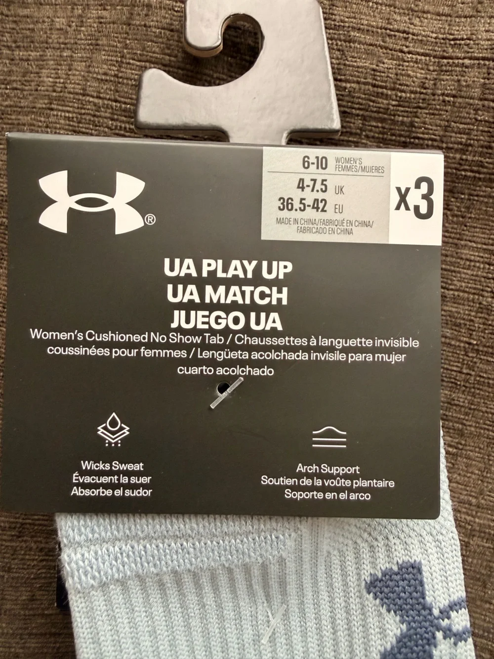 NWT Under Armour Play Up Cushioned No Show Tab Socks 3 Pack  Medium 6-10 Grey